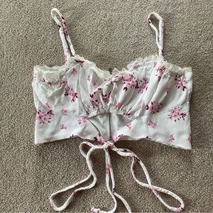 White and Pink Floral Crop Top